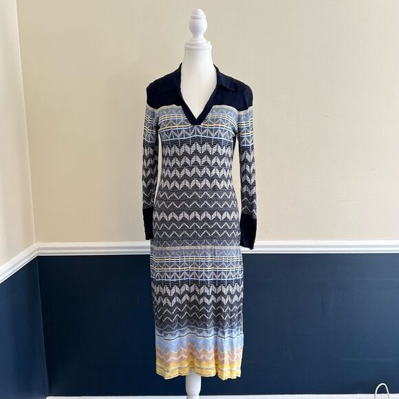 TED BAKER Holliis Chevron Sweater Knit Collared Polo Midi Dress - Picture 5 of 15
